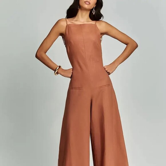 Ginger Open Back High Square Neck Wide Leg Jumpsuit - Picture 1 of 4